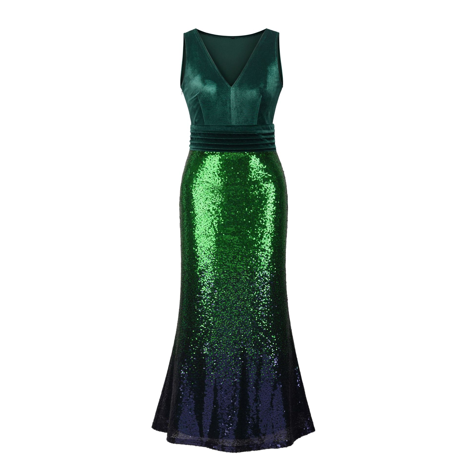 SZ60257-2 Party Dress Fashion Stitching Sequin Evening Fishtail